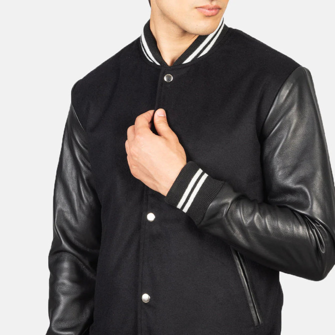 Men's Vaxton Black Striped Hybrid Varsity Jacket