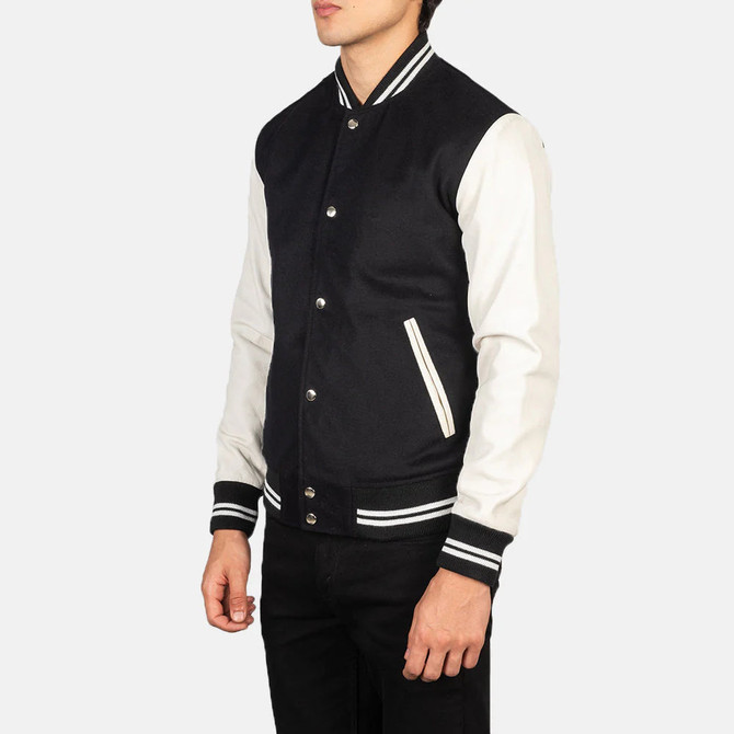 Men's Vaxton Black & White Hybrid Varsity Jacket