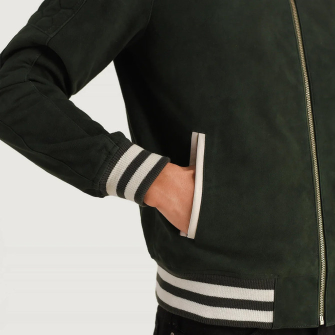 Men's Pascal Green Suede Varsity Jacket