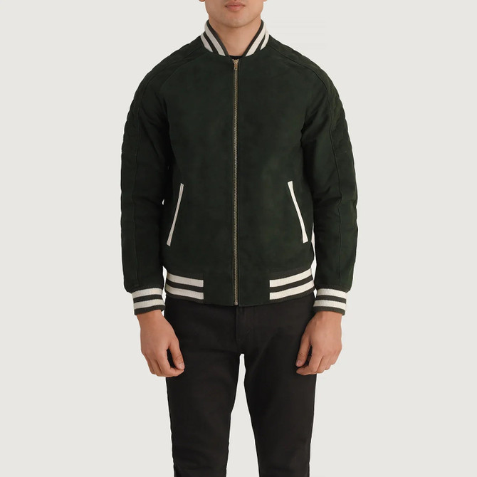 Men's Pascal Green Suede Varsity Jacket