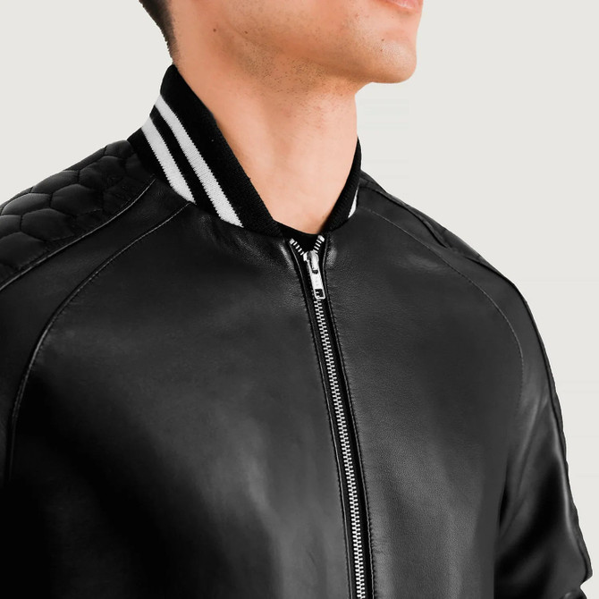 Men's Pascal Black Leather Varsity Jacket