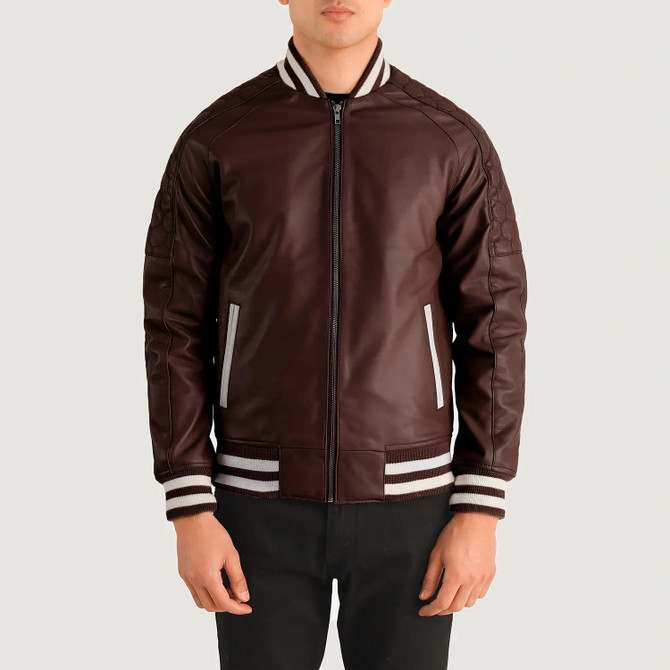 Men's Pascal Maroon Leather Varsity Jacket