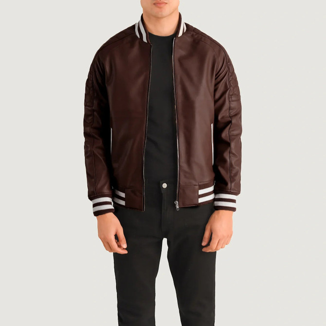 Men's Pascal Maroon Leather Varsity Jacket