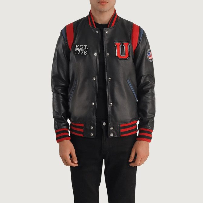 Men's Liberte USA Black Leather Varsity Jacket