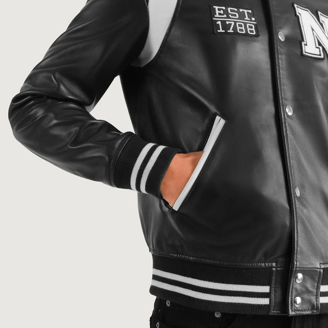 Men's Liberte New York Black Leather Varsity Jacket
