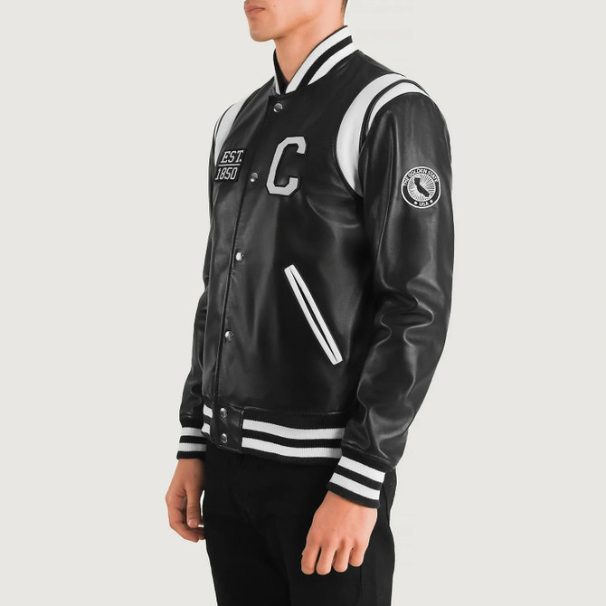 Men's Liberte California Black Leather Varsity Jacket