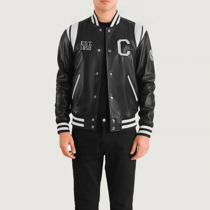Men's Liberte California Black Leather Varsity Jacket