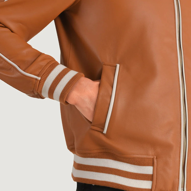Men's Cooper Tan Brown Leather Varsity Jacket