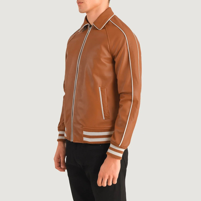 Men's Cooper Tan Brown Leather Varsity Jacket