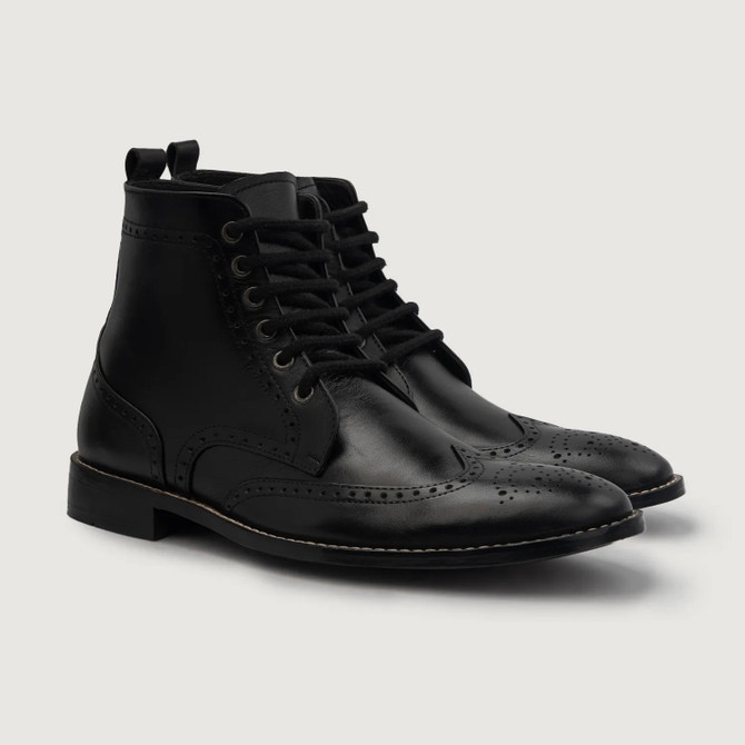 Brogues Derby Black Leather Boots