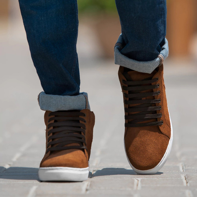 High Top Brown Suede Leather Sneakers