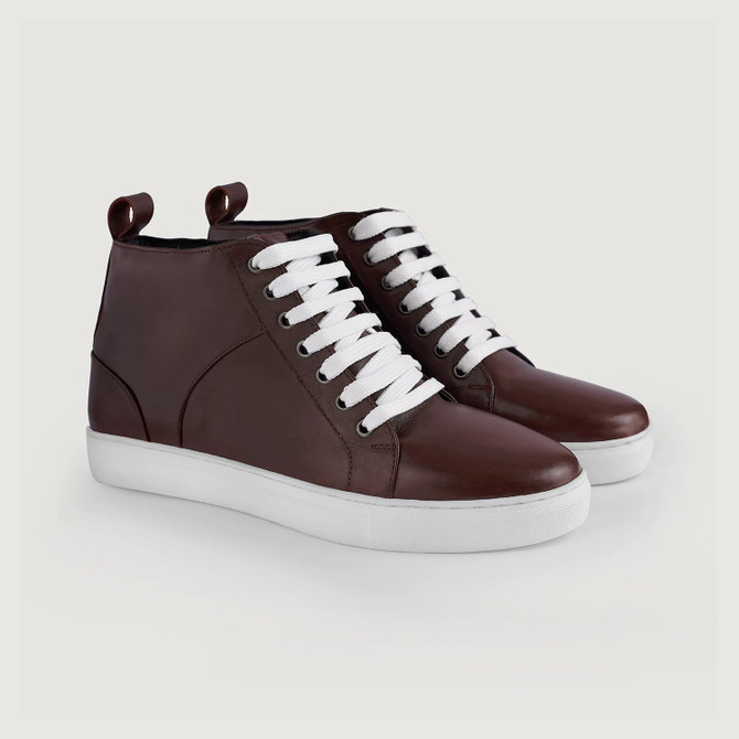 High Top Maroon Leather Sneakers