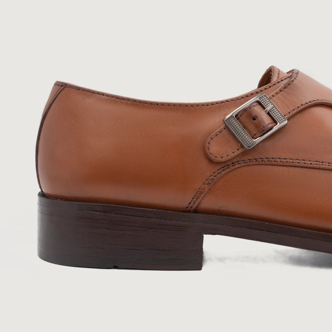 Double Monk Strap Tan Leather Shoes