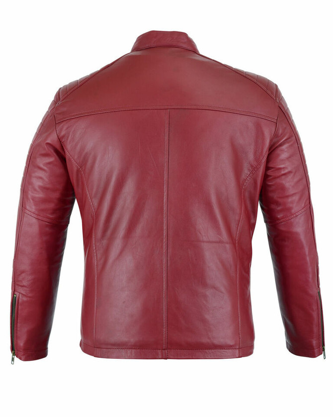Mens Vintage Slim Fit Red Genuine Leather Jacket
