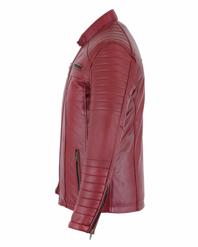 Mens Vintage Slim Fit Red Genuine Leather Jacket
