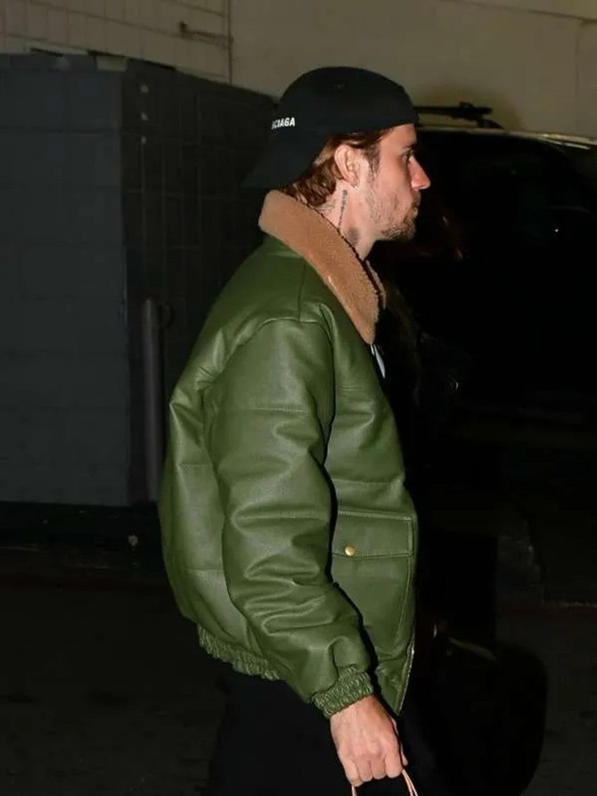 Justin Bieber Green Leather Jacket