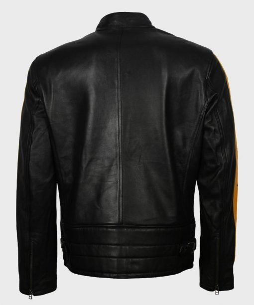 Mens Cafe Racer Yellow Star Black Leather Jacket