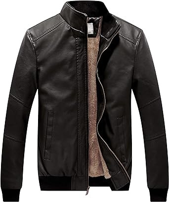 Men's Stand Collar Bomber Leather Jacket