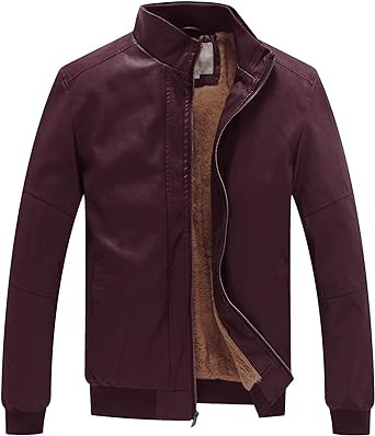 Men's Stand Collar Bomber Leather Jacket