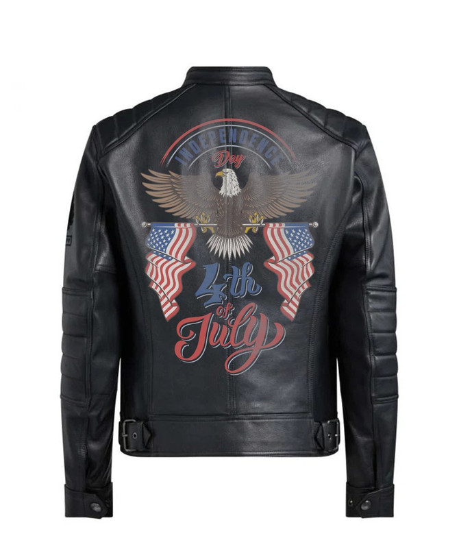 Bald Eagle USA Flag Printed Black Leather Jacket Bald Eagle USA Flag Printed Black Leather Jacket