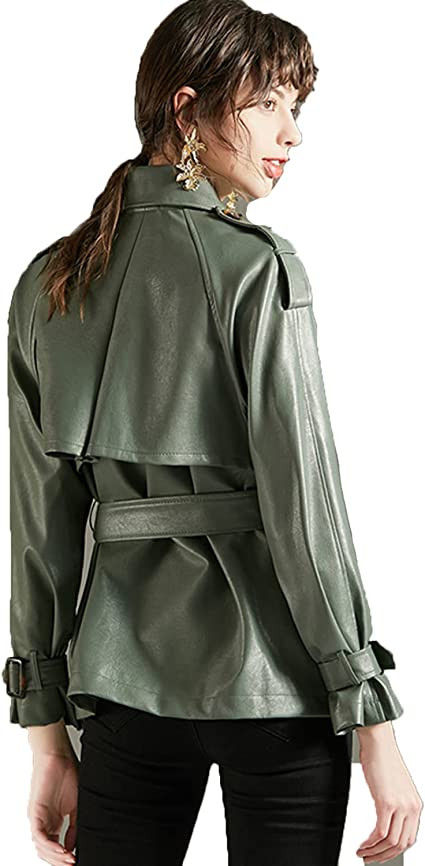 Women's Faux Leather Green Coat