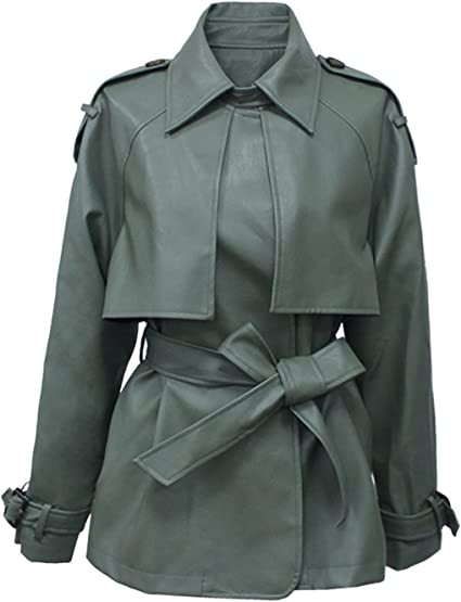 Women's Faux Leather Green Coat