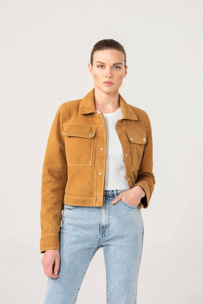 Womens Camel Suede Leather Jacket
