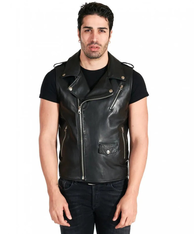 Mens Black Perfecto Biker Leather Vest