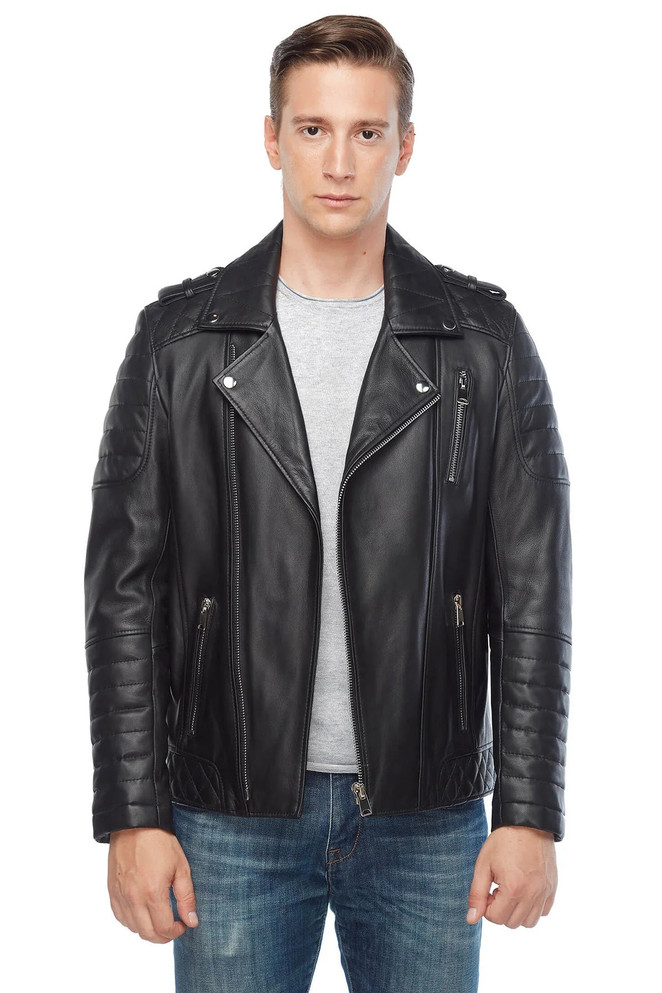 Men's Black Leather Biker Jacket