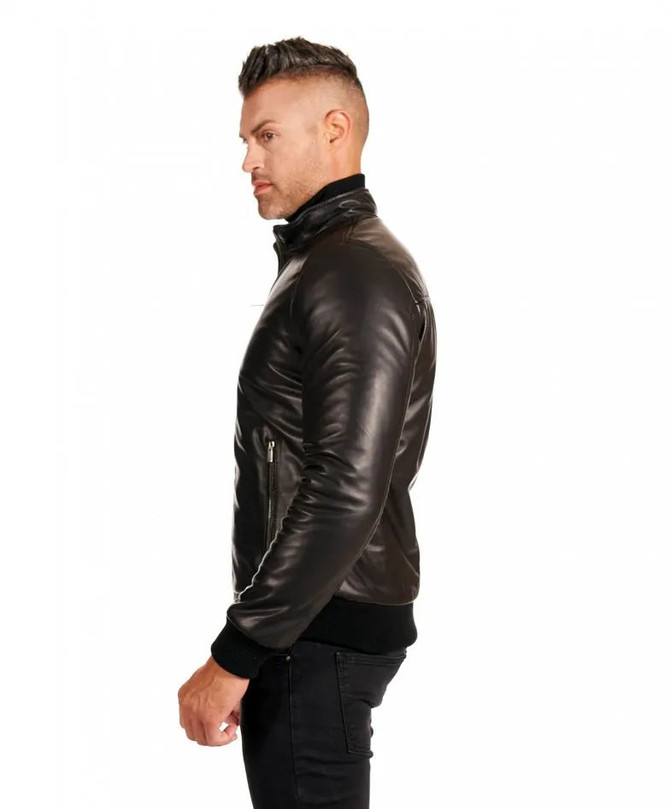Black Leather Bomber Motorcycle Jacket