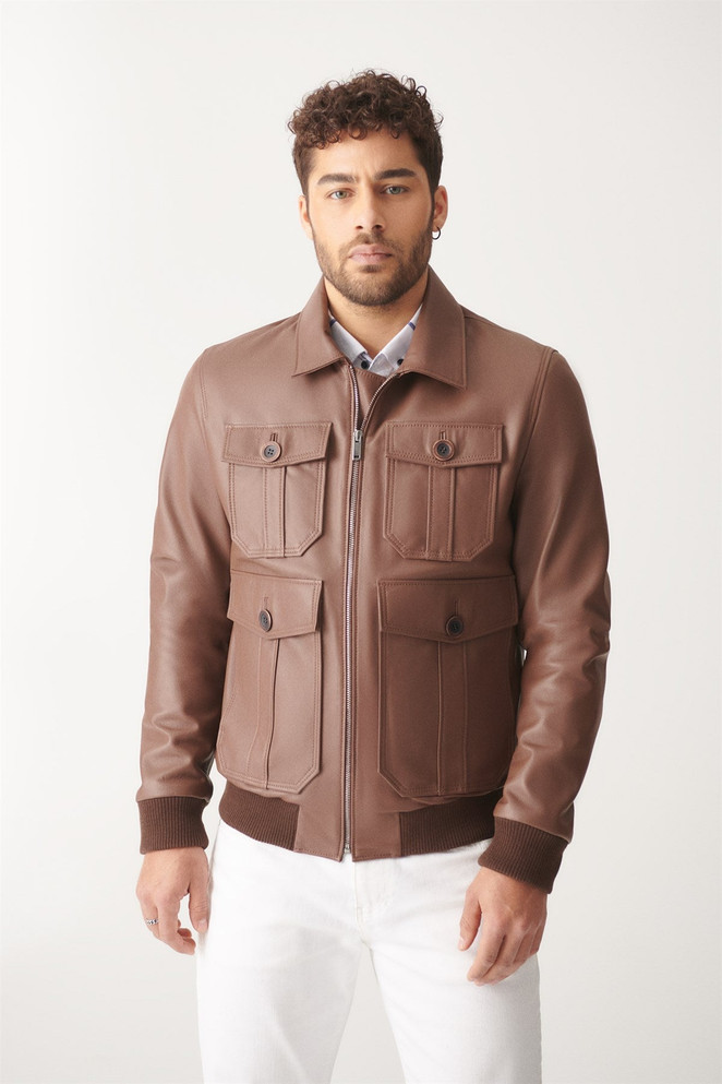 Classic Brown Bomber Leather Jacket for Men