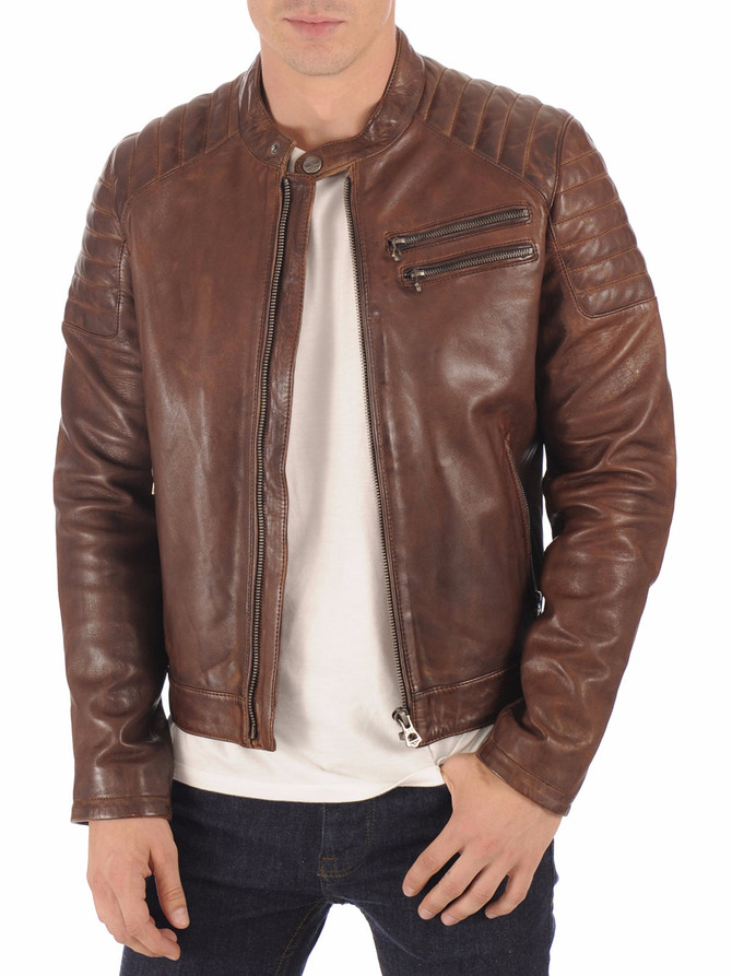 Amazing Brown Biker Leather Jacket For Men