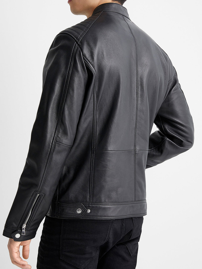 Mens Top Stiched Black Biker Leather Jacket