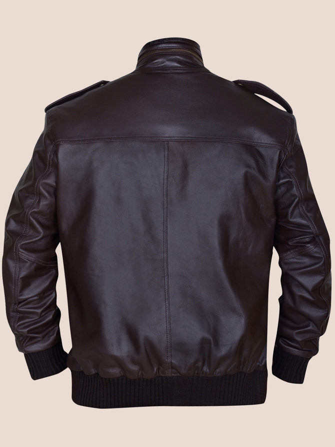 Men's Dapper Brownish Leather Bomber Jacket