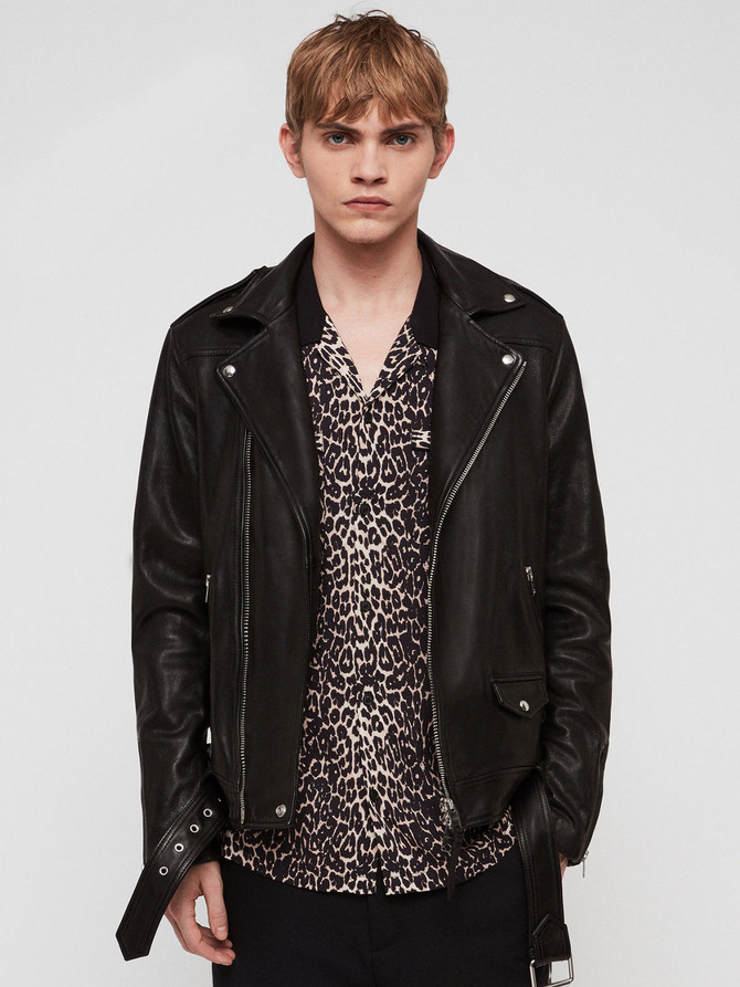 Mens Belted Biker Black Jacket