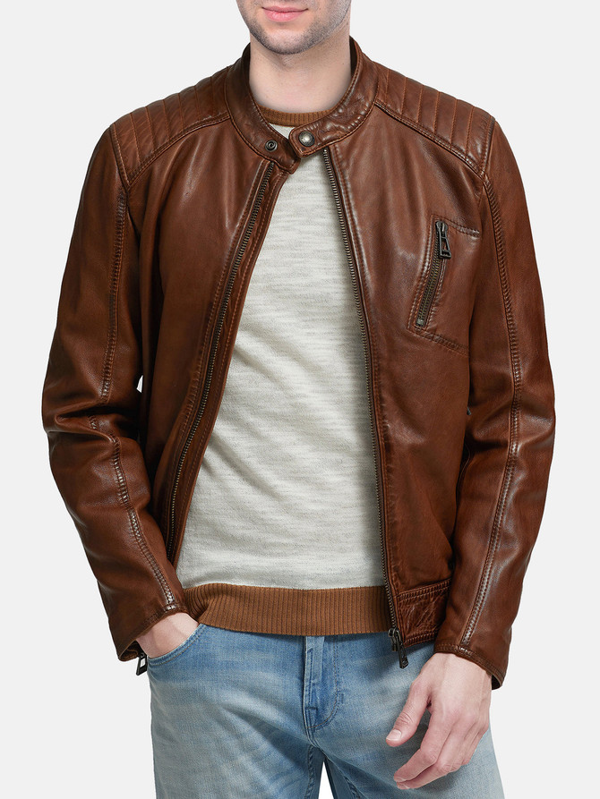 Mens Brown Real Leather Jacket