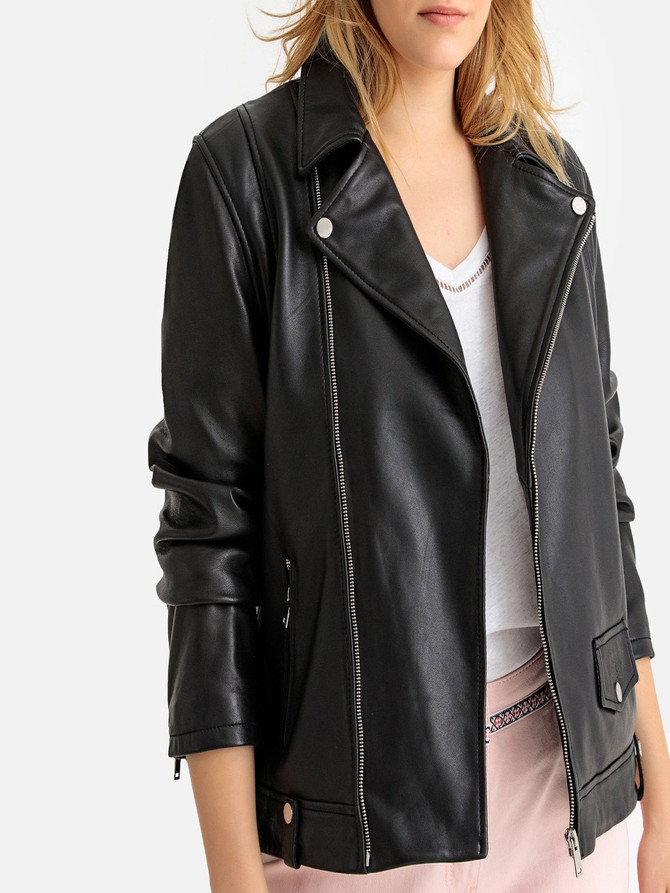 Asymmetrical Black Leather Jacket For Women