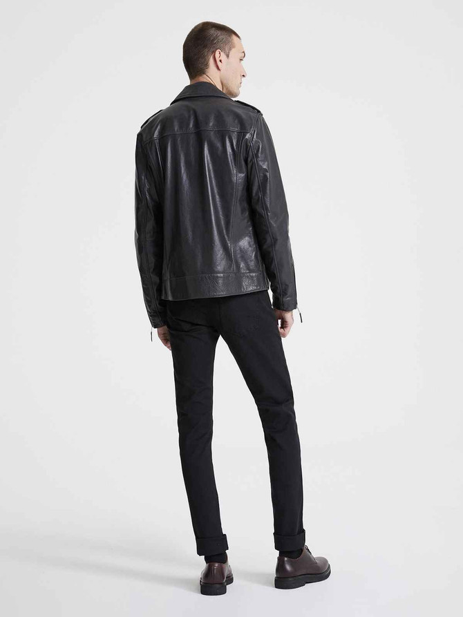 Mens Charcoal Black Biker Jacket