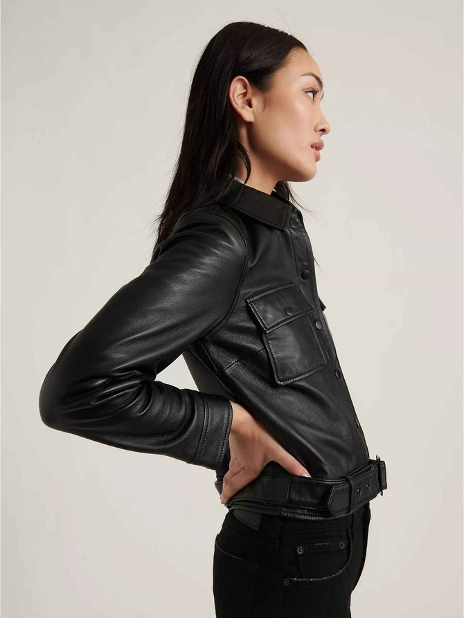 Button Cuffs Streetstyle Leather Jacket For Women.com