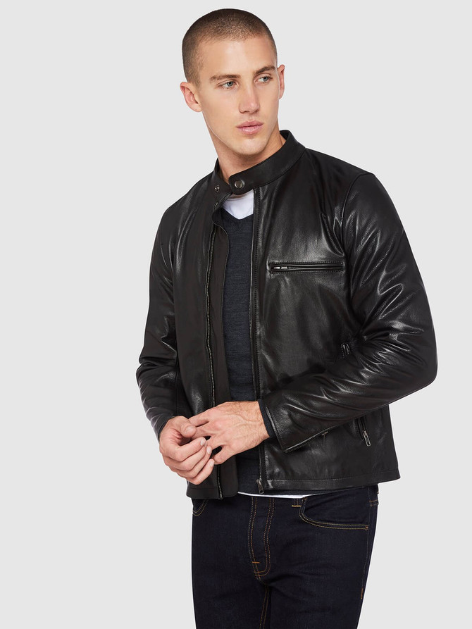 Mens Cafe Racer Leather Jacket