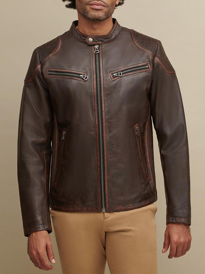 Mens Biker Brown Leather Jacket
