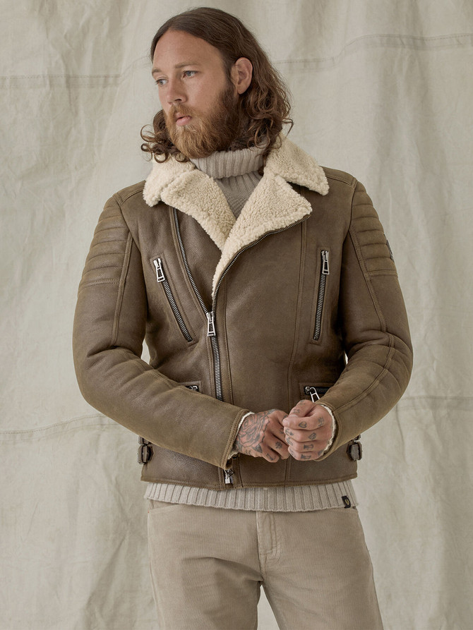 Mens Shearling Fur Collar Jacket