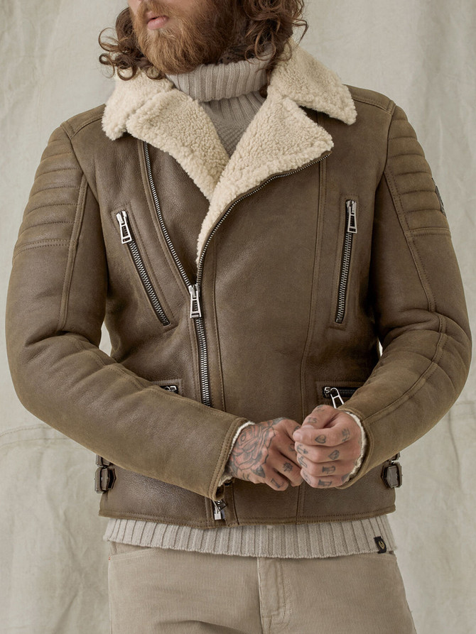 Mens Shearling Fur Collar Jacket