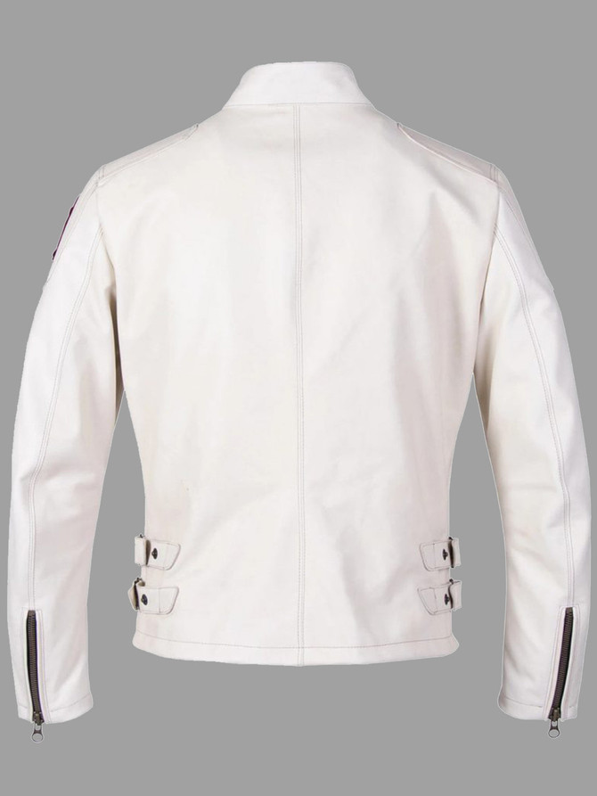 Men's White Biker Leather Jacket