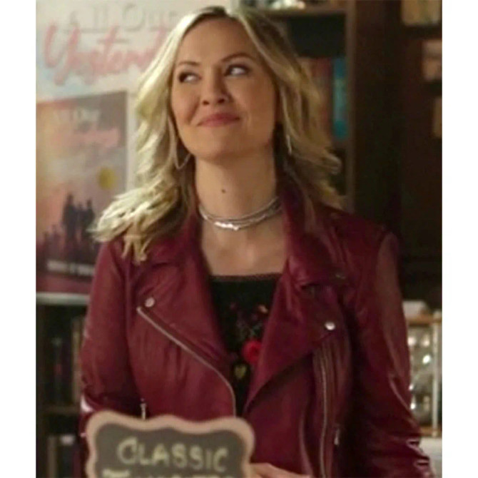 Chesapeake Shores Emilie Ullerup Biker Burgundy Leather Jacket Chesapeake Shores Emilie Ullerup Biker Burgundy Leather Jacket