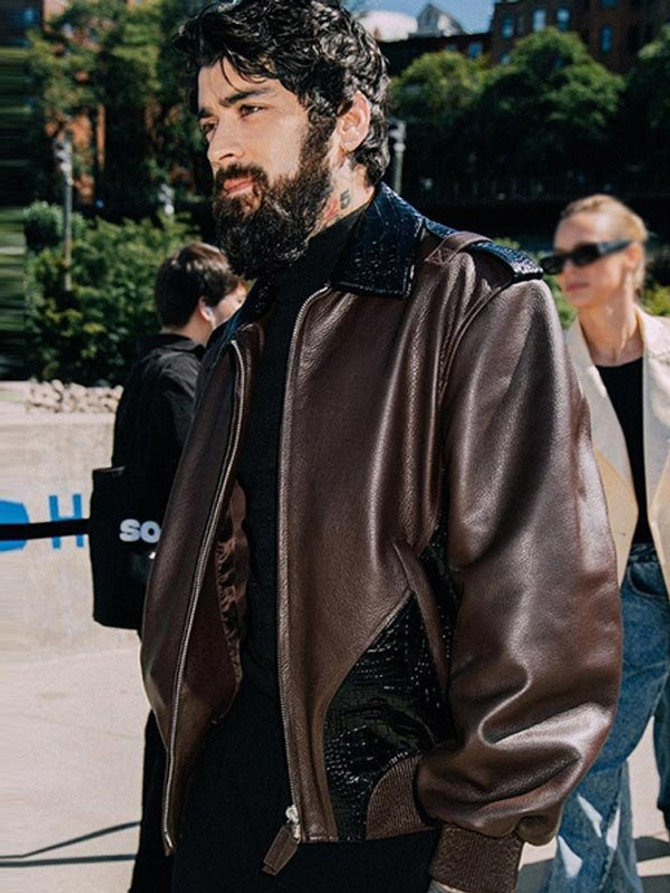 Zayn-Malik-Off-White-Summer-2025-Fashion-Show-Brown-Leather-Jacket Zayn-Malik-Off-White-Summer-2025-Fashion-Show-Brown-Leather-Jacket