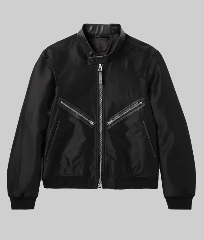 CinemaCon Glen Powell Black Leather Bomber Jacket 3 CinemaCon Glen Powell Black Leather Bomber Jacket 3