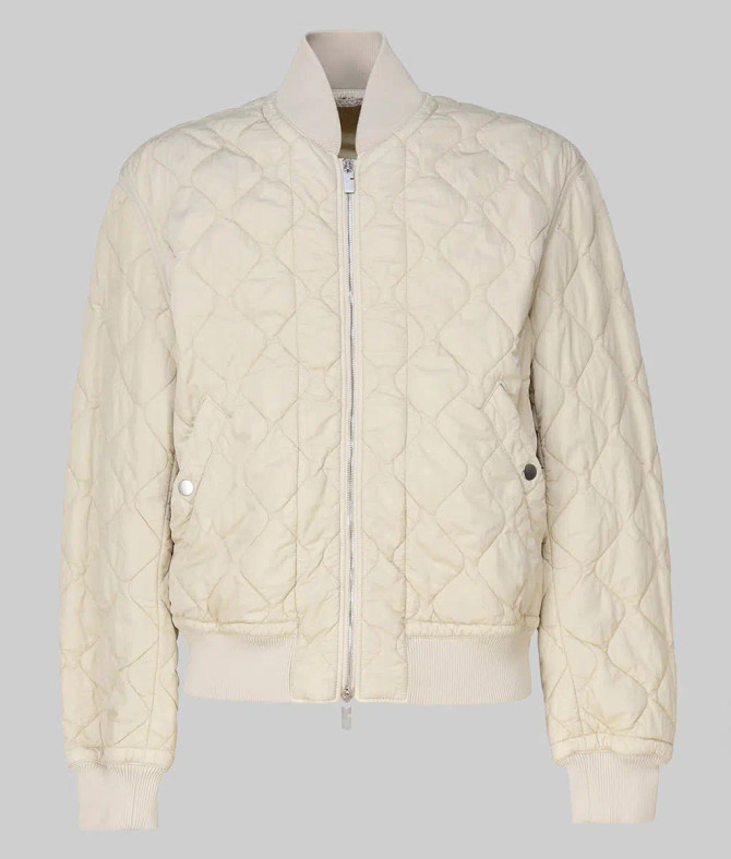 Brad Pitt off white Quilted bomber Jacket 3 Brad Pitt off white Quilted bomber Jacket 3