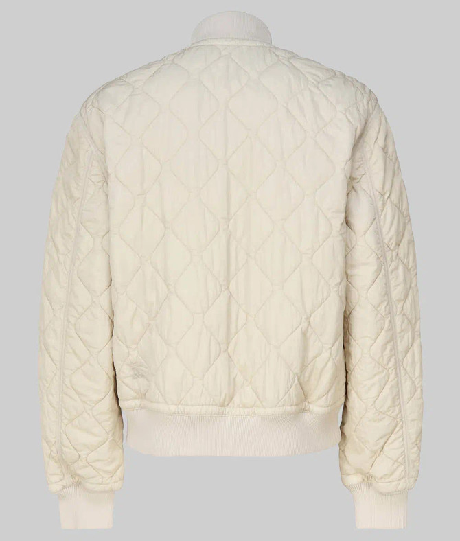 Brad Pitt off white Quilted bomber Jacket 2 Brad Pitt off white Quilted bomber Jacket 2