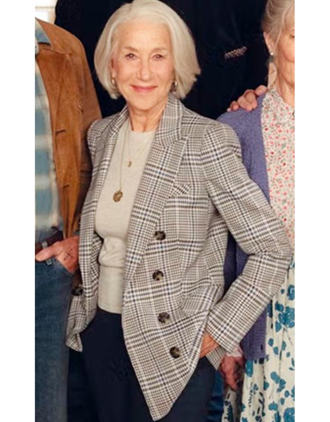 Helen Mirren The Thursday Murder Club Elizabeth Plaid Blazer